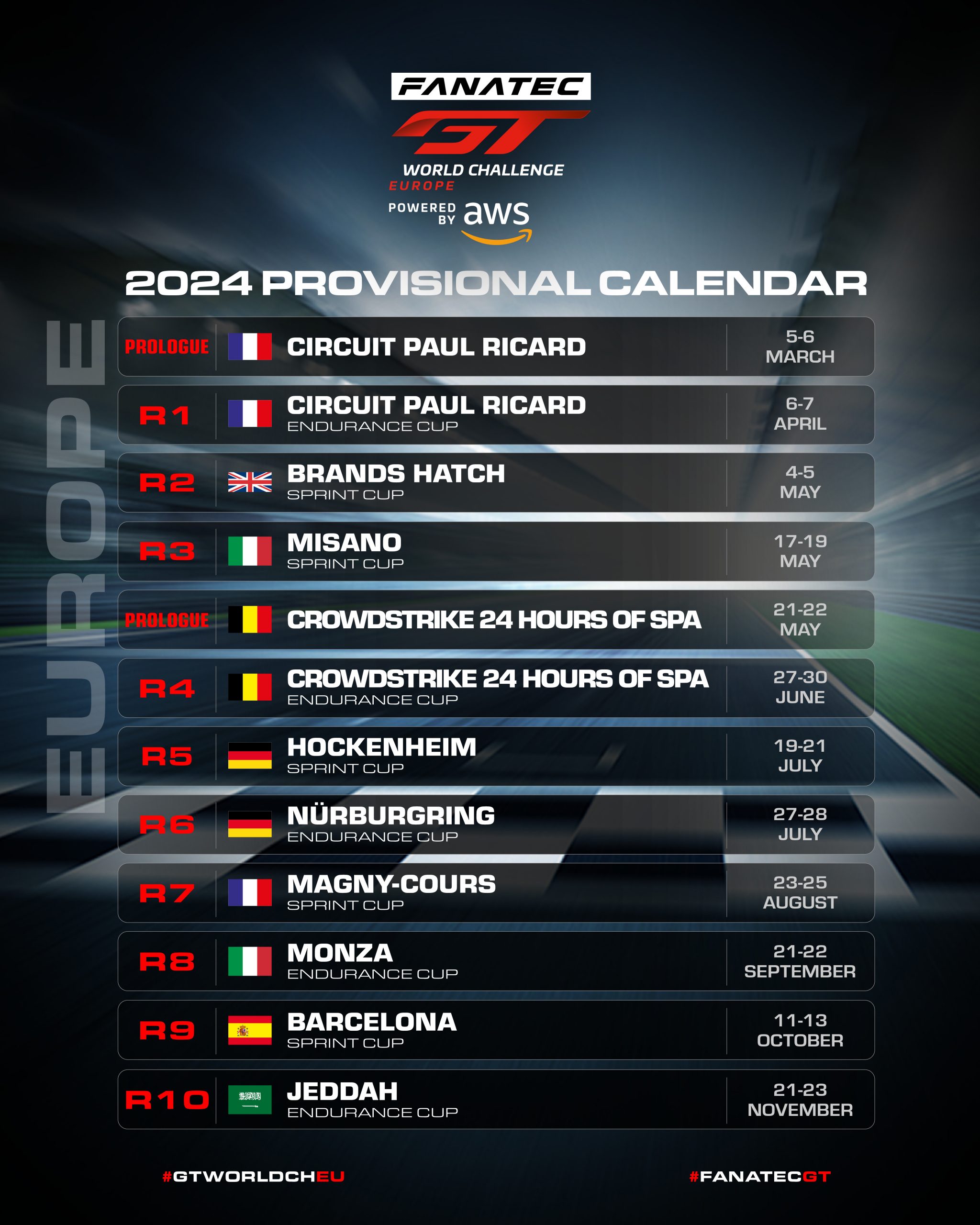 CALENDRIER 2024 : GT WORLD CHALLENGE – BOUTSEN VDS Racing Team